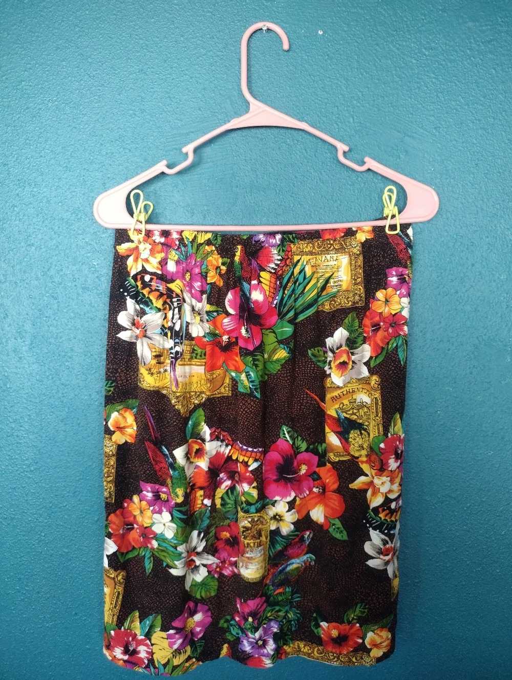 Vintage Carole Little Petites Floral Tropical Wrap Skirt Cover-Up Brown Multi
